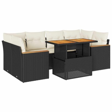 Set mobilier grădină perne 6 piese negru poliratan/lemn acacia - Img 2
