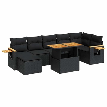 Set mobilier grădină perne 8 piese negru, poliratan/lemn acacia - Img 2