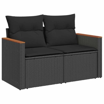 Set mobilier grădină perne 9 piese negru poliratan/lemn acacia - Img 3