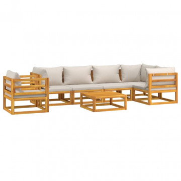 Set mobilier grădină, perne gri deschis, 7 piese, lemn masiv - Img 3