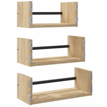 Set rafturi perete cu bare, 3 buc, stejar sonoma lemn prelucrat - Img 5