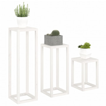 Set suport de plante, 3 piese, alb, lemn masiv de pin - Img 4