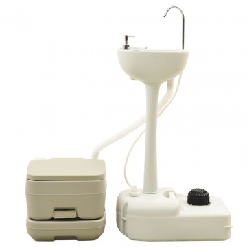 Set toaletă portabilă camping 10+10 L suport chiuvetă 20 L, gri - Img 3