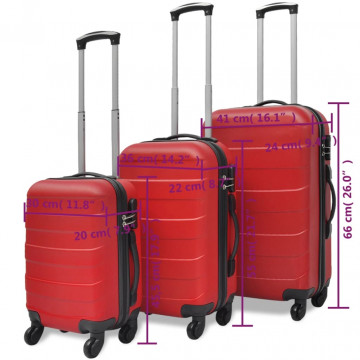 Set valize rigide, roșu, 3 buc., 45,5/55/66 cm - Img 4
