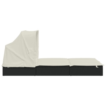 Șezlong 2 pers. acoperiș pliabil negru 213x118x97 cm poliratan - Img 6