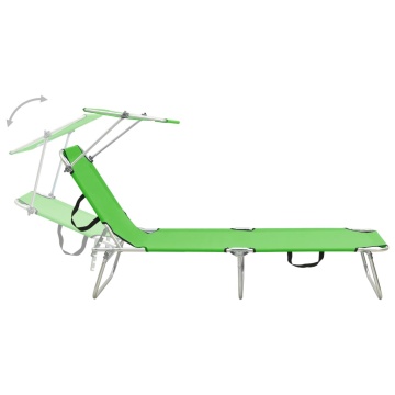 Șezlong pliabil cu copertină, verde, aluminiu - Img 4