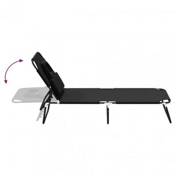 Șezlong pliabil negru țesătură Oxford&oțel vopsit electrostatic - Img 5