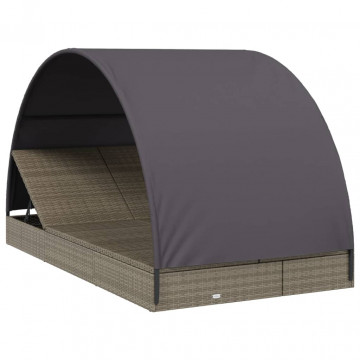 Șezlonguri 2 buc acoperiș rotund gri 211x112x140 cm, poliratan - Img 3