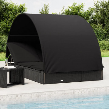 Șezlonguri 2 buc acoperiș rotund negru 211x112x140 cm poliratan - Img 1
