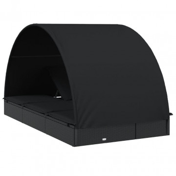 Șezlonguri 2 buc acoperiș rotund negru 211x112x140 cm poliratan - Img 7
