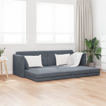 Sofa Pat 2 în 1 Gri Întunecat 213x144x60 cm Catifea - Img 1