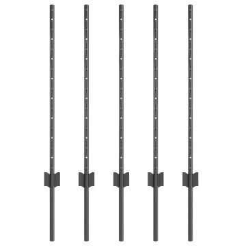 Stâlpi de Gard 5 buc U-Channel Gri 80 cm Oțel - Img 2