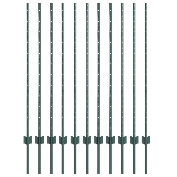 Stâlpi de Împrejmuire 11 pcs U-Channel Verde 120 cm Oțel - Img 2