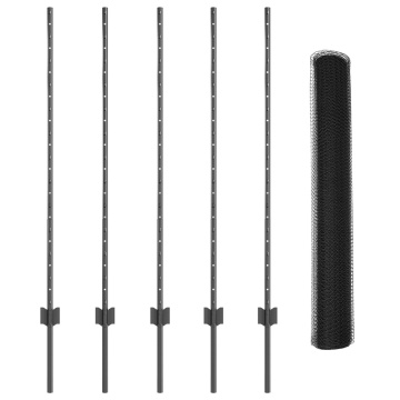 Ștâlpi gard 10 buc U-Channel Gri 120 cm Oțel, Gard hexagonal Gri 1,2x10 m Oțel - Img 2