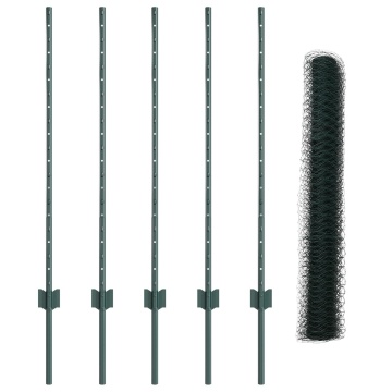 Stâlpi Gard 5 buc U-Channel Verde 100 cm Oțel, Gard Hexagonal Verde 1x10 m Oțel - Img 2