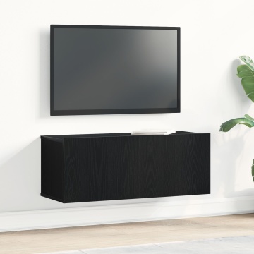 Stand TV Negru din Stejar 80x30x30 cm Fabricat din Lemn Fals - Img 1