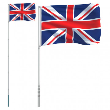 Steag Marea Britanie și stâlp din aluminiu, 5,55 m - Img 2