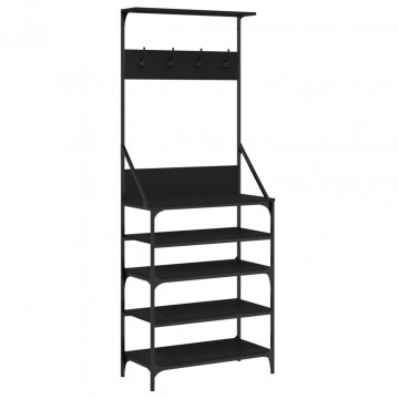 Suport de haine cu raft de pantofi, negru, 70x34x184 cm - Img 2