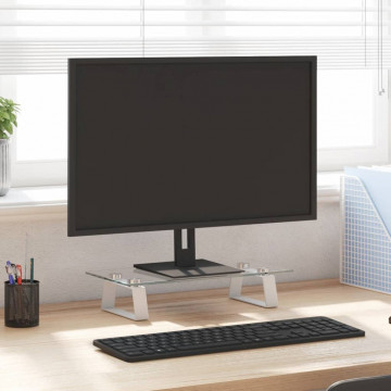 Suport de monitor, alb, 40x20x8 cm, sticlă securizată și metal - Img 1