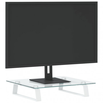 Suport de monitor, alb, 40x35x8 cm, sticlă securizată și metal - Img 3