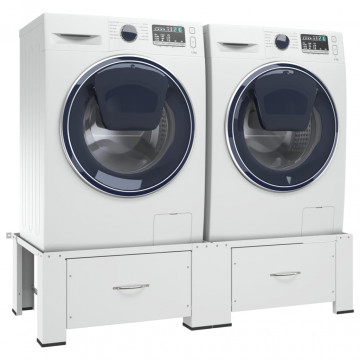 Suport dublu pentru mașina de spălat/uscător, cu sertare, alb - Img 1