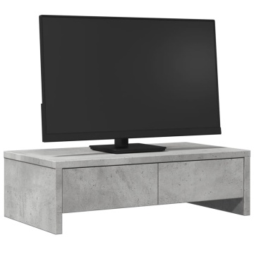 Suport monitor cu sertare gri beton 50x27x15 cm lemn prelucrat - Img 3