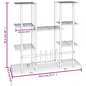 Suport pentru flori cu roți, 94,5x24,5x91,5 cm, alb, fier - Img 6