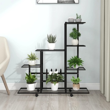 Suport pentru flori cu roți, 94,5x25x92,5 cm, negru, metal - Img 1