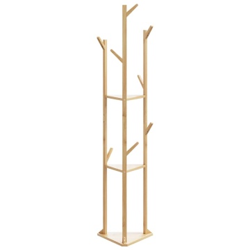 Suport pentru haine cu cârlige și rafturi 39x33x166 cm bambus - Img 3