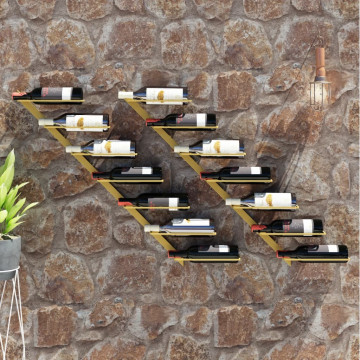 Suport sticle vin montat pe perete,2 buc.,7 sticle,auriu, metal - Img 1