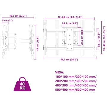Suport TV de perete ecran 37-80 inchi Max VESA 600x400 mm 40kg - Img 7