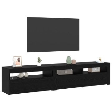 Suporturi TV 2 buc cu lumini LED Stejar Negru Lemn Ingineresc, Suport TV cu lumini LED - Stejar Negru - 75x35x40 cm - Fabricat din Lemn Ingineresc - Img 3