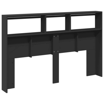 Tăblie cu dulap și LED, negru, 160x17x102 cm - Img 7