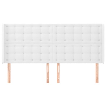 Tăblie de pat cu aripioare, alb, 163x16x118/128 cm, piele eco - Img 3