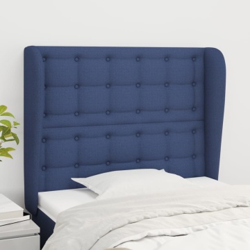 Tăblie de pat cu aripioare, albastru, 103x23x118/128 cm, textil - Img 1