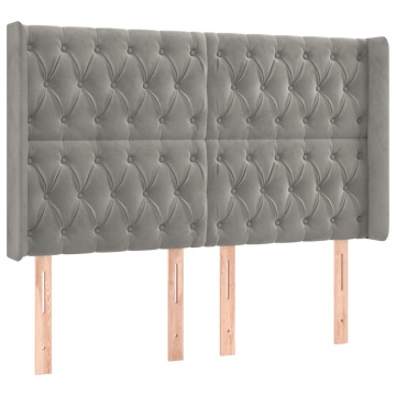 Tăblie de pat cu aripioare gri deschis 147x16x118/128cm catifea - Img 2