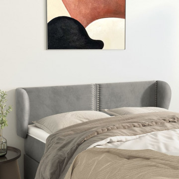 Tăblie de pat cu aripioare gri deschis 147x23x78/88 cm catifea - Img 1