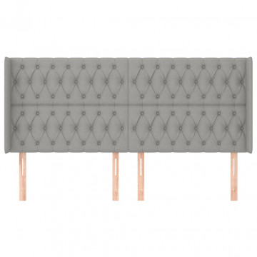 Tăblie de pat cu aripioare gri deschis 203x16x118/128 cm textil - Img 3