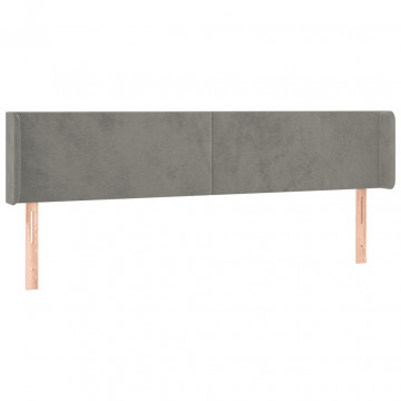 Tăblie de pat cu aripioare gri deschis 203x16x78/88 cm catifea - Img 2