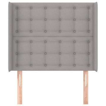 Tăblie de pat cu aripioare gri deschis 93x16x118/128 cm textil - Img 3