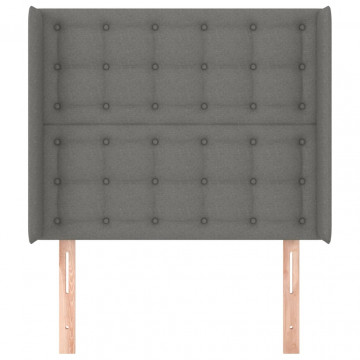 Tăblie de pat cu aripioare gri închis 103x16x118/128 cm textil - Img 3