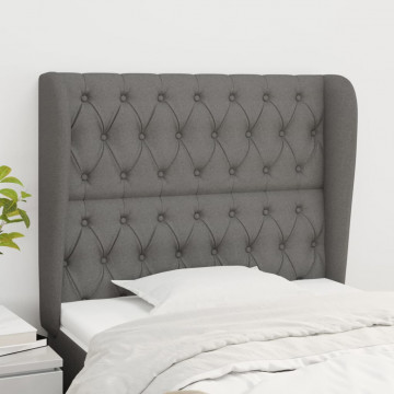 Tăblie de pat cu aripioare gri închis 103x23x118/128 cm textil - Img 1