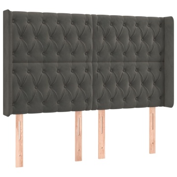 Tăblie de pat cu aripioare gri închis 147x16x118/128 cm catifea - Img 2