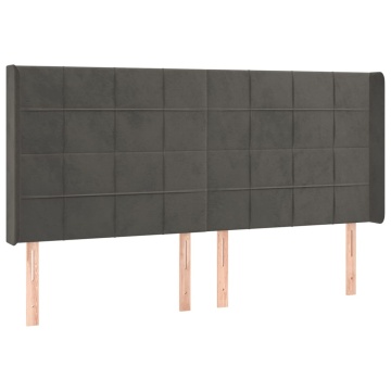 Tăblie de pat cu aripioare gri închis 203x16x118/128 cm catifea - Img 2