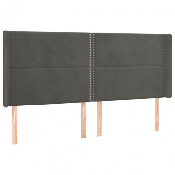 Tăblie de pat cu aripioare gri închis 203x16x118/128 cm catifea - Img 2