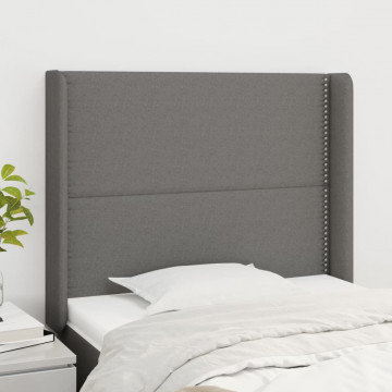 Tăblie de pat cu aripioare gri închis 93x16x118/128 cm textil - Img 1