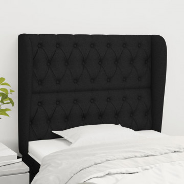 Tăblie de pat cu aripioare, negru, 103x23x118/128 cm, textil - Img 1