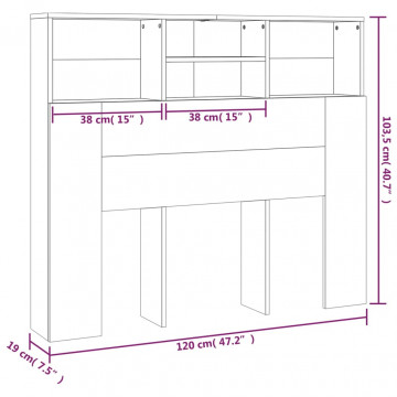 Tăblie de pat cu dulap, gri beton, 120x19x103,5 cm - Img 6
