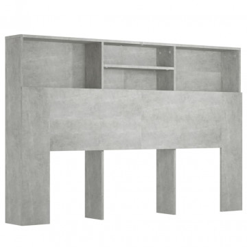 Tăblie de pat cu dulap, gri beton, 160x19x103,5 cm - Img 2
