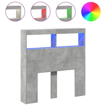 Tăblie de pat cu dulap și LED, gri beton, 100x17x102 cm - Img 2